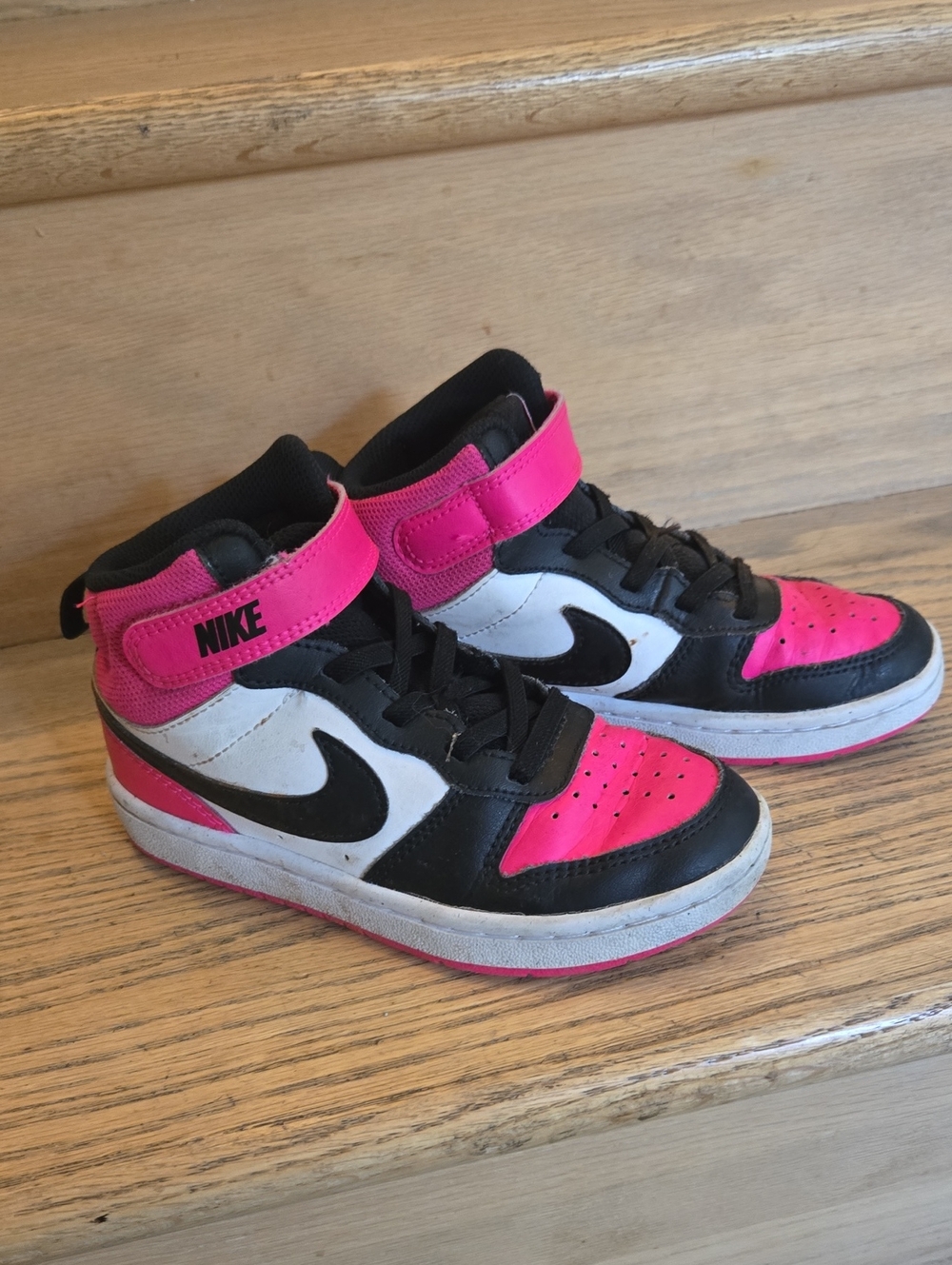 Nike Kids Pink, Black & White High-Top Sneakers, 12, GUC